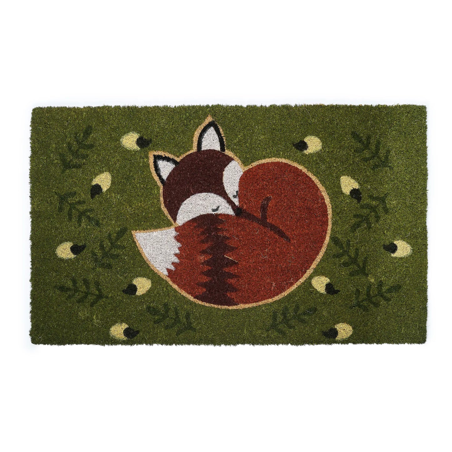 Doormat with a fox design on a green background