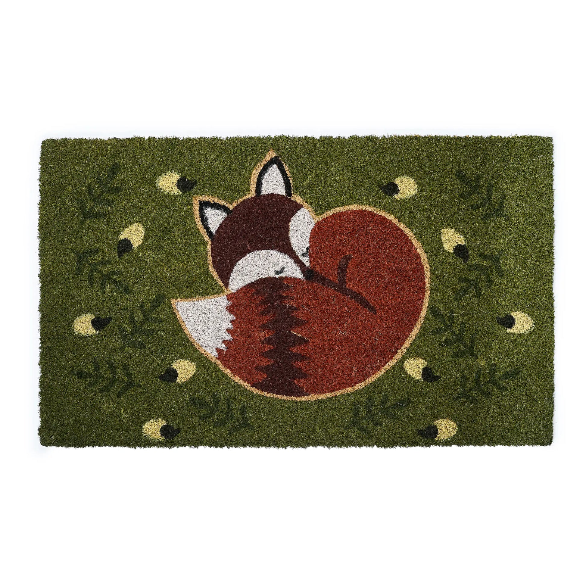 Doormat with a fox design on a green background