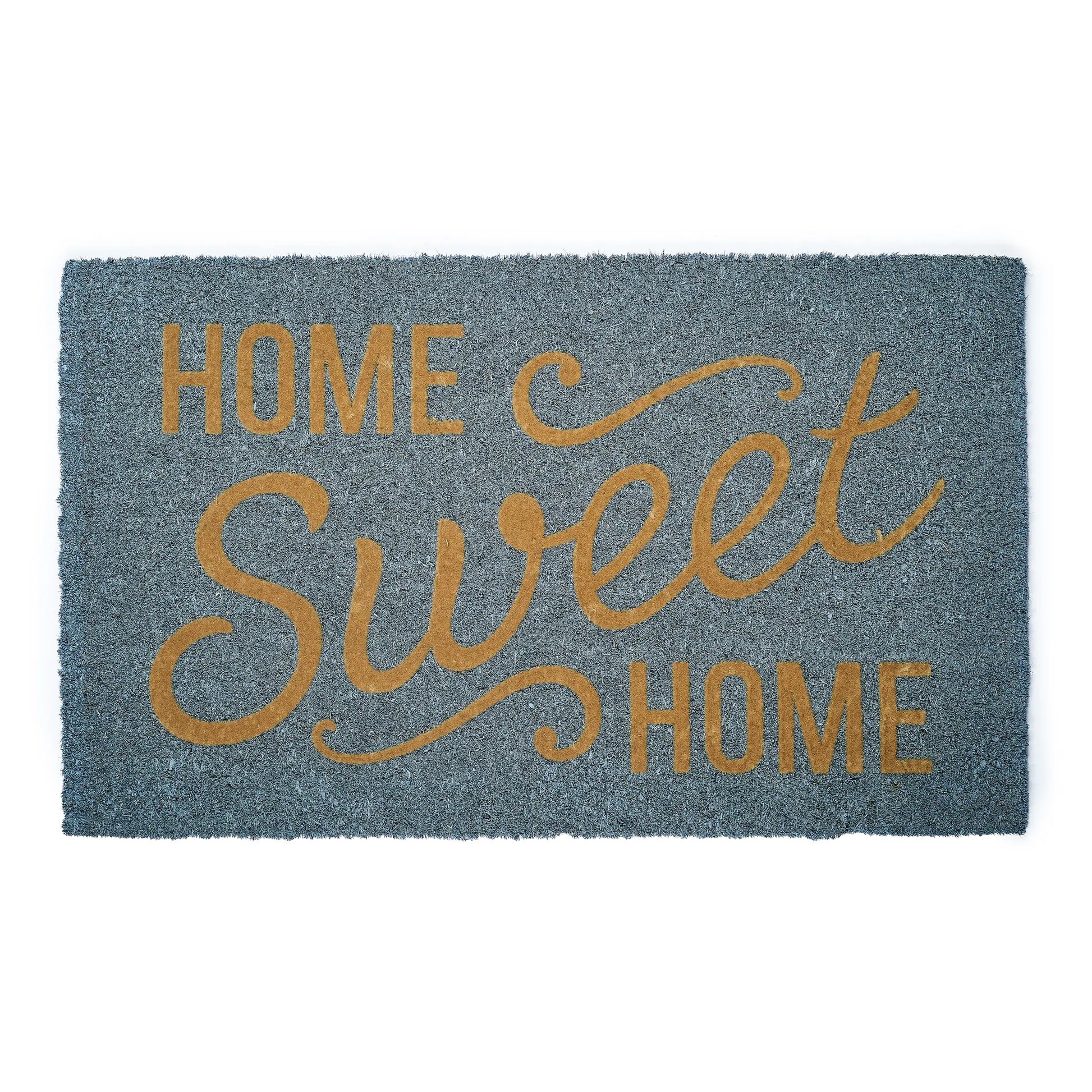 Doormat with 'Home Sweet Home' text on a blue background