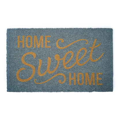 Doormat with 'Home Sweet Home' text on a blue background